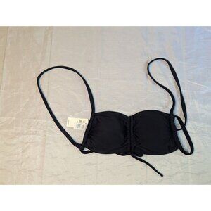 Aerie Rushed Bandeau Black Swim Bikini Top Size XXS NWT